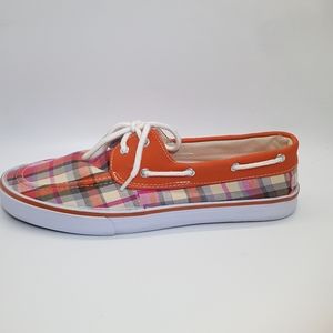 Plaid Boat Shoes Orange & Pink Women's 7
